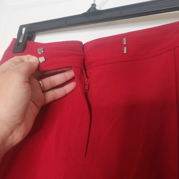 Moda international Red high waisted paper bag flare wide leg dress pants size 10 - Picture 7 of 12